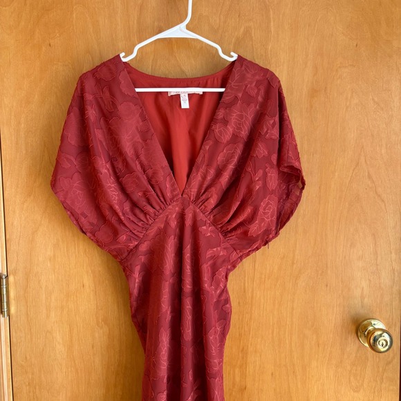 Hutch Floral Burnout Maxi Dress Women 4 Rust Flutter Sleeve V-Neck Gown - Picture 2 of 10